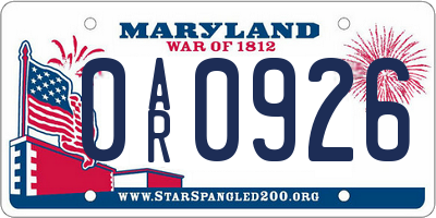 MD license plate 0AR0926