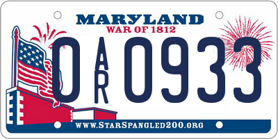 MD license plate 0AR0933
