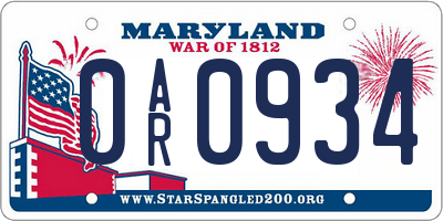 MD license plate 0AR0934