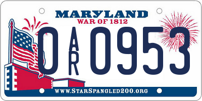 MD license plate 0AR0953