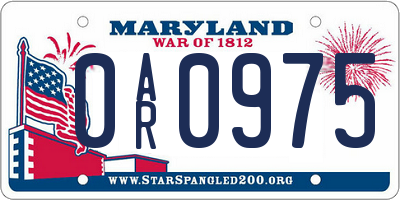 MD license plate 0AR0975