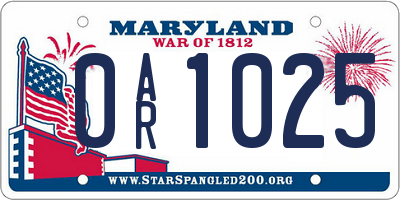 MD license plate 0AR1025