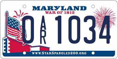 MD license plate 0AR1034