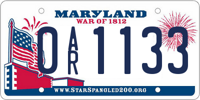 MD license plate 0AR1133
