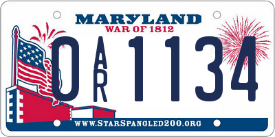 MD license plate 0AR1134