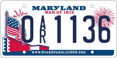 MD license plate 0AR1136