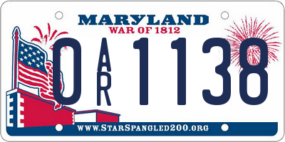 MD license plate 0AR1138