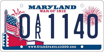 MD license plate 0AR1140