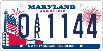 MD license plate 0AR1144
