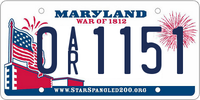 MD license plate 0AR1151