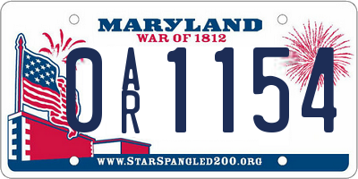MD license plate 0AR1154