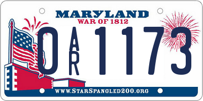MD license plate 0AR1173
