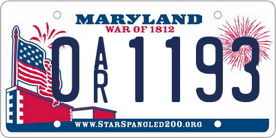 MD license plate 0AR1193