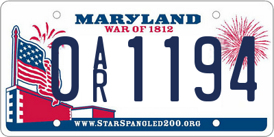 MD license plate 0AR1194