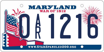 MD license plate 0AR1216