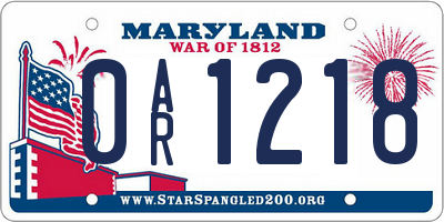 MD license plate 0AR1218