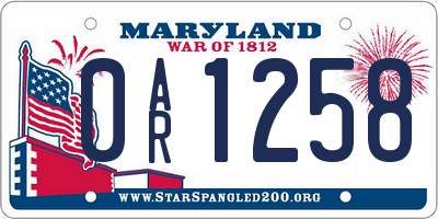 MD license plate 0AR1258