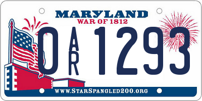 MD license plate 0AR1293