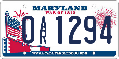 MD license plate 0AR1294