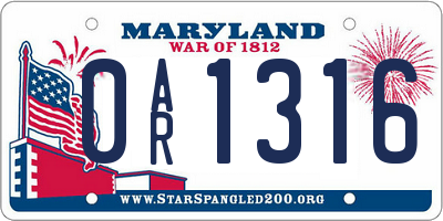 MD license plate 0AR1316