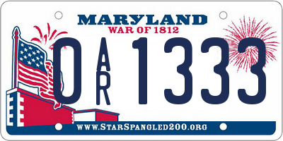 MD license plate 0AR1333