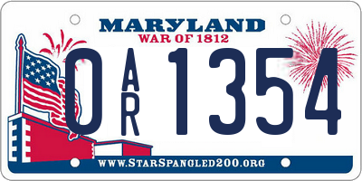 MD license plate 0AR1354