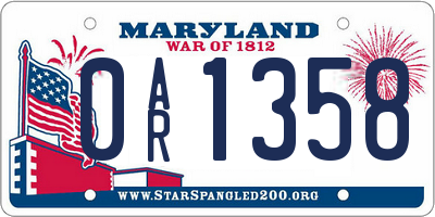 MD license plate 0AR1358