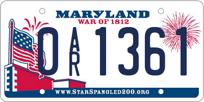 MD license plate 0AR1361