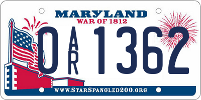 MD license plate 0AR1362