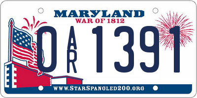 MD license plate 0AR1391