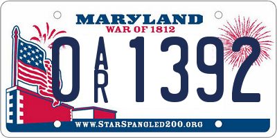 MD license plate 0AR1392