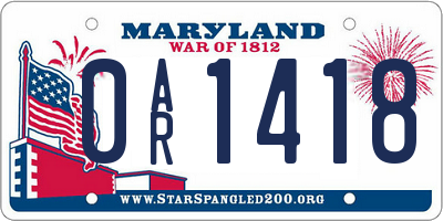 MD license plate 0AR1418