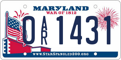 MD license plate 0AR1431