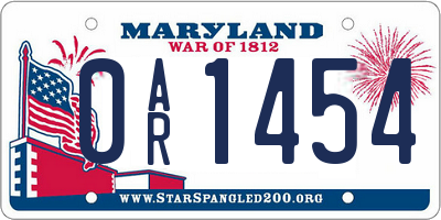 MD license plate 0AR1454