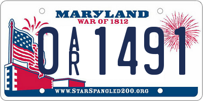 MD license plate 0AR1491