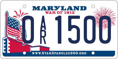 MD license plate 0AR1500
