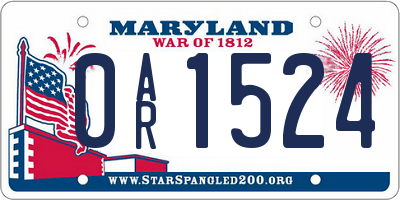 MD license plate 0AR1524