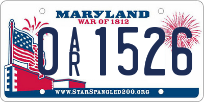 MD license plate 0AR1526
