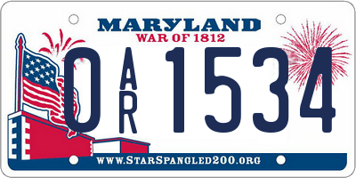 MD license plate 0AR1534