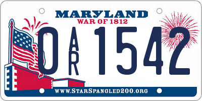 MD license plate 0AR1542