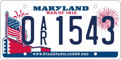 MD license plate 0AR1543