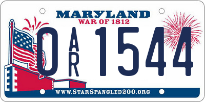 MD license plate 0AR1544