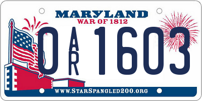 MD license plate 0AR1603