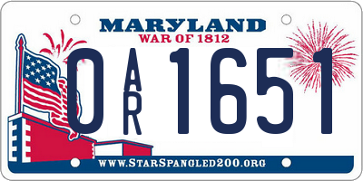 MD license plate 0AR1651