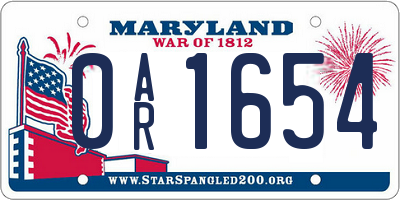 MD license plate 0AR1654