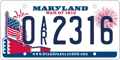 MD license plate 0AR2316