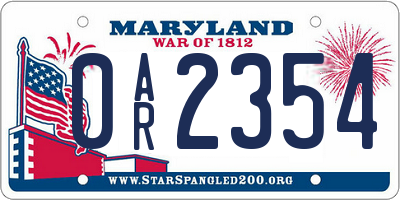 MD license plate 0AR2354