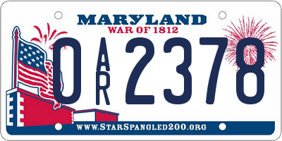 MD license plate 0AR2378