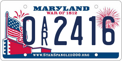 MD license plate 0AR2416