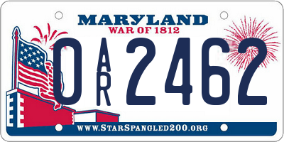 MD license plate 0AR2462